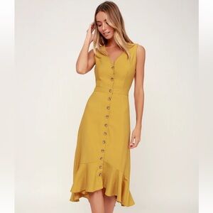 LULUS Mustard Yellow Button Front Midi Dress